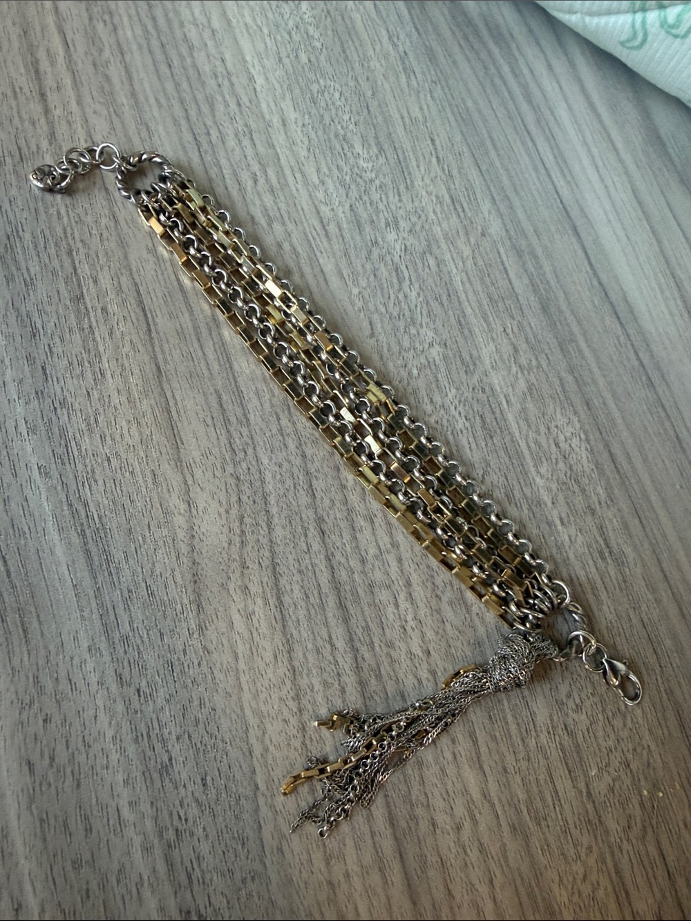 Brighton Two-Tone Gold and Silver Multi-Chain Tassel Bracelet